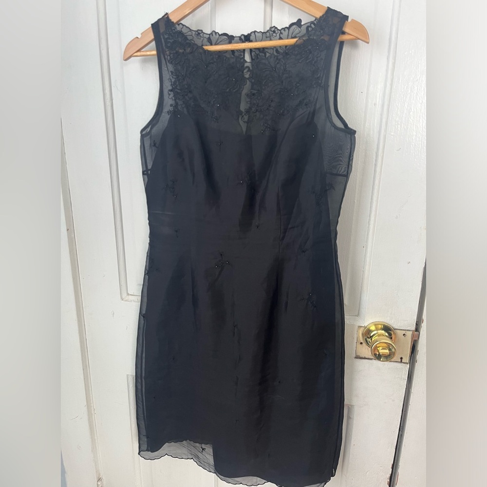 Ann Taylor black silk sheath dress embroidered beaded 6